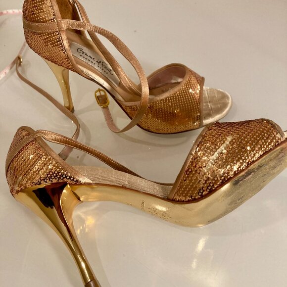 Comme il Faut Gold Sequin Tango shoes, EU size: 34 (US: 4.5-5.0) w/ Original Bag - Picture 5 of 8